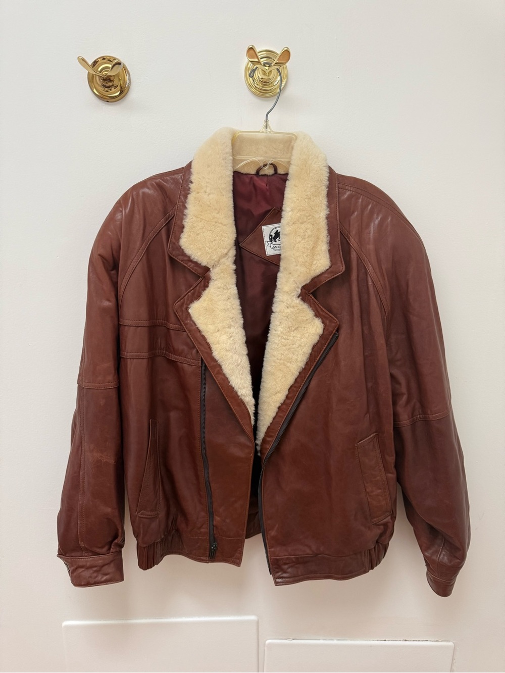 Vintage Saddlery Mens M Brown Leather Shearling Bomber Jacket Aviator